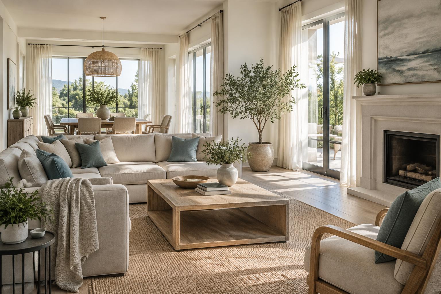 A bright open living and dining room